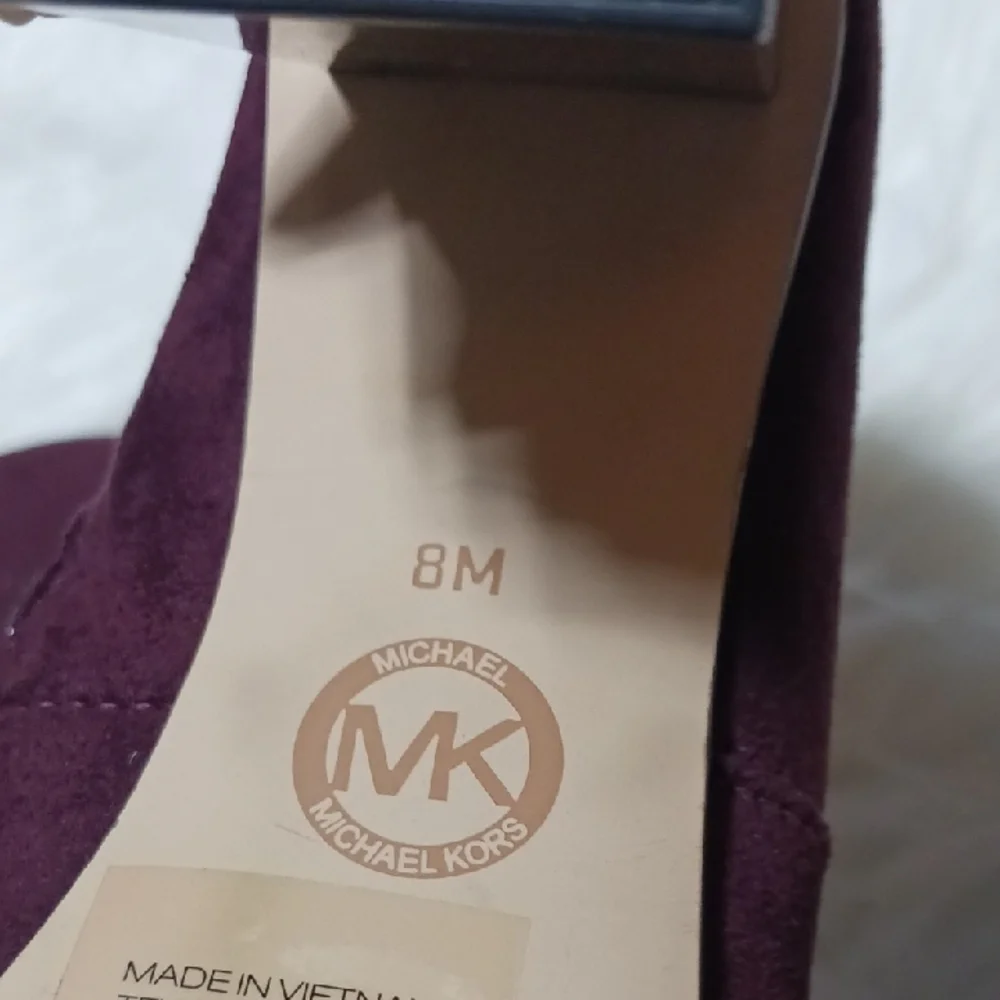 NWT Michael Kors Purple Over Knee High Heel Boots, Suede, Metalic Heels